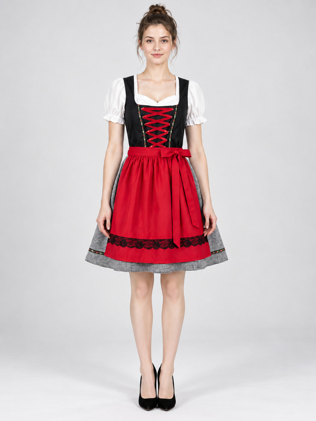 Bavarian-Style Dirndl Dress with Apron and Blouse