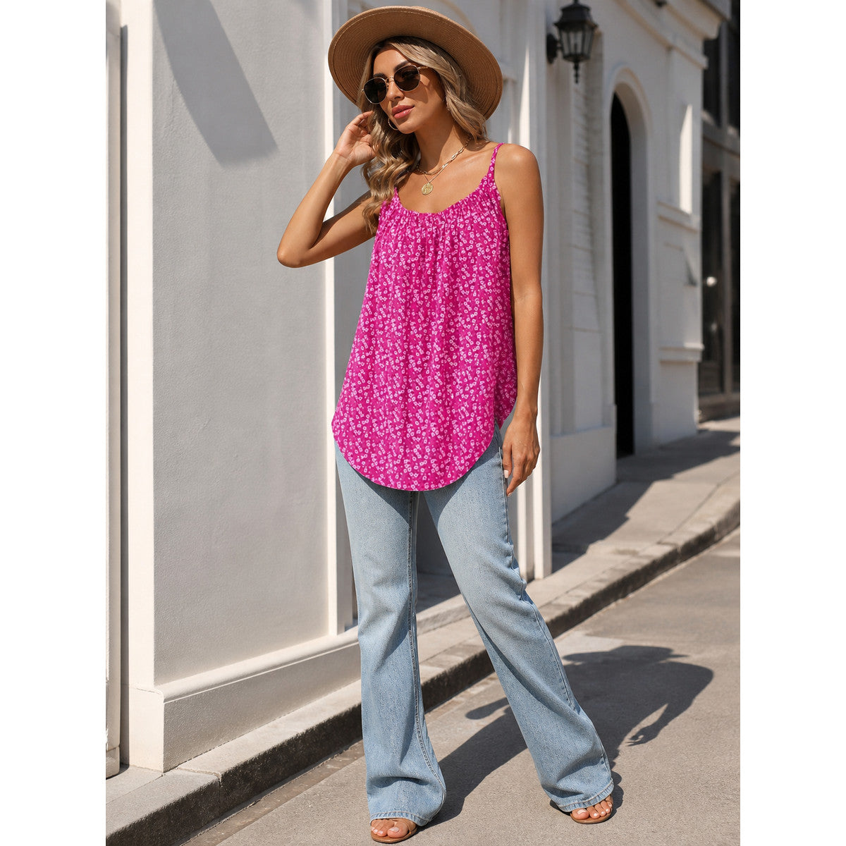 Women's Thin-Strap Top with Floral Print