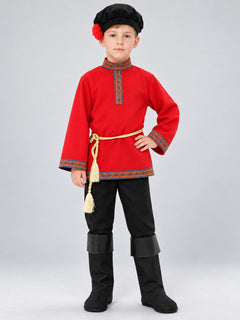 Children's costume in Russian folk style: shirt, pants, belt