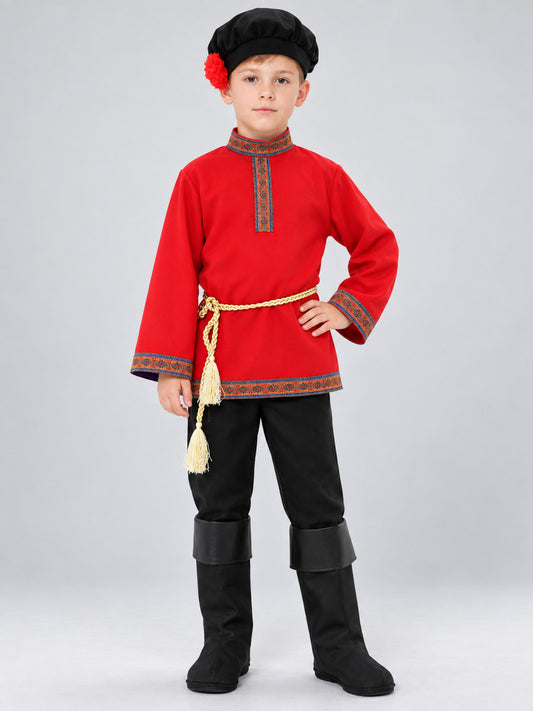 Children's costume in Russian folk style: shirt, pants, belt