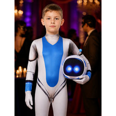 Unisex Space Robot Costume Jumpsuit with Headpiece, Blue White Black Halloween
