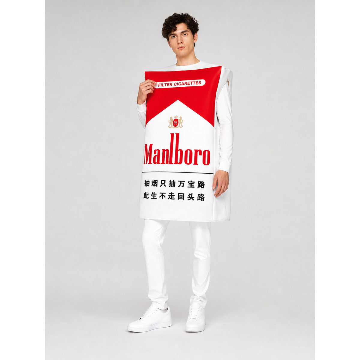 Cigarette Pack Costume for Halloween and Parties on-model view