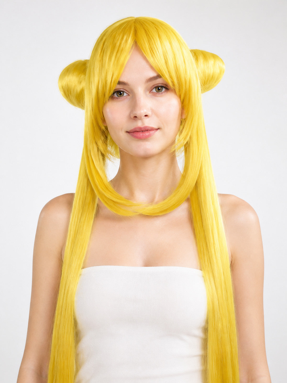 Blonde Anime Wig with Bangs, Double Buns for Cosplay main product view