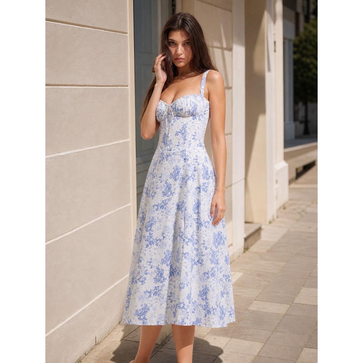 Women's Printed Spaghetti-Strap Midi Dress main product view