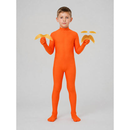 Orange Hooded Halloween Jumpsuit Costume on-model view