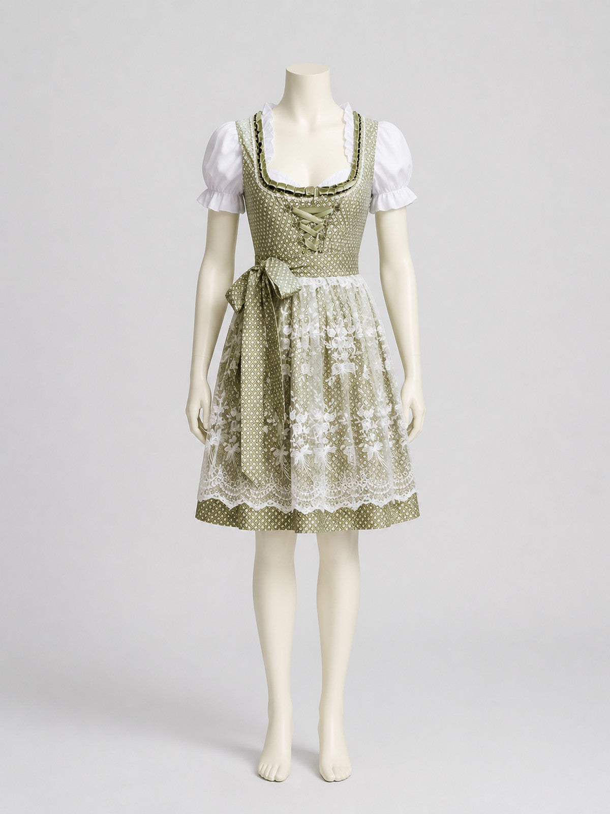 Bavarian-Style Dress with Lace and Lacing on-model view
