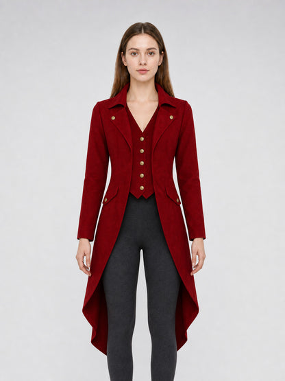 Long Burgundy Tailcoat in Vintage Style front view
