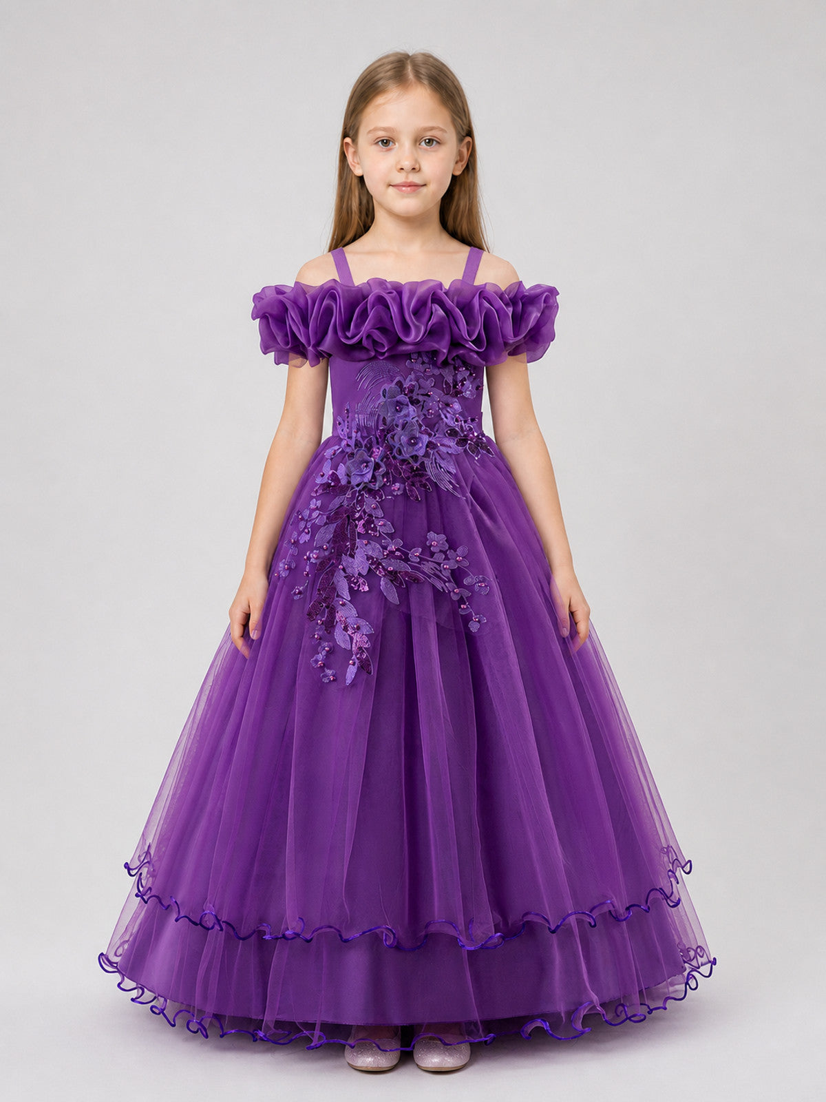 Festive Princess Dress, Purple, Full Skirt on-model view