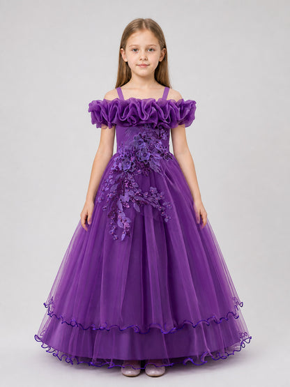 Festive Princess Dress, Purple, Full Skirt on-model view