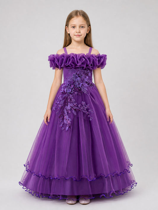 Festive Princess Dress, Purple, Full Skirt on-model view