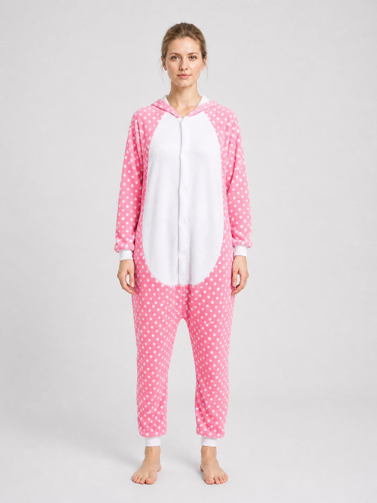 Polka-Dot Flannel Hooded Onesie Pajama on-model view