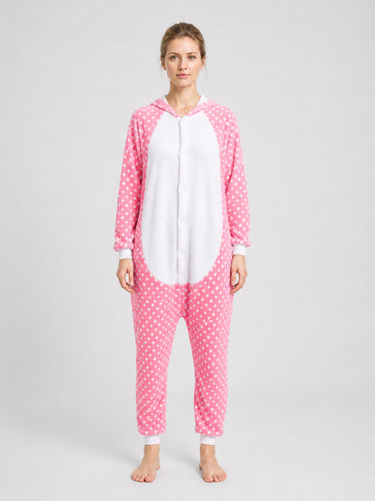 Polka-Dot Flannel Hooded Onesie Pajama on-model view