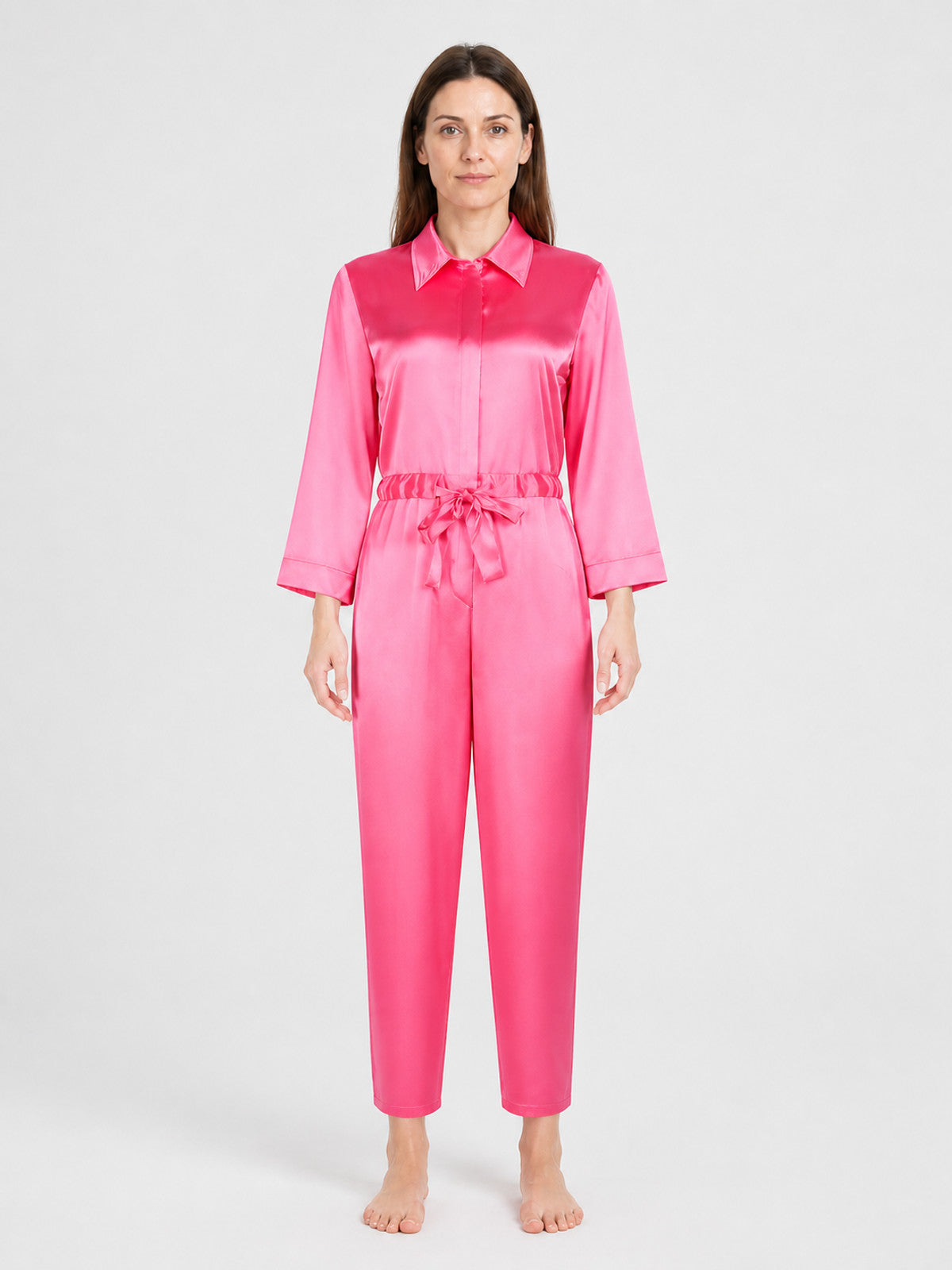 Barbie Ken Cosplay Jumpsuit, Bright Pink, with Collar on-model view