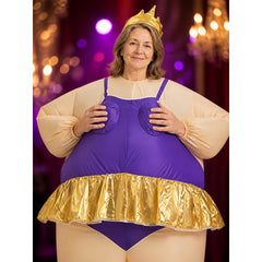 Women's Purple Gold Princess Costume Dress with Crown, Long Sleeve Ball Gown