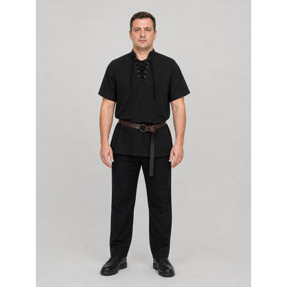 Medieval Lace-Up Blouse with Short Sleeves and Belt on-model view