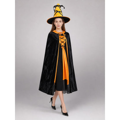 Halloween Witch Costume: Dress, Hat, and Accessory front view