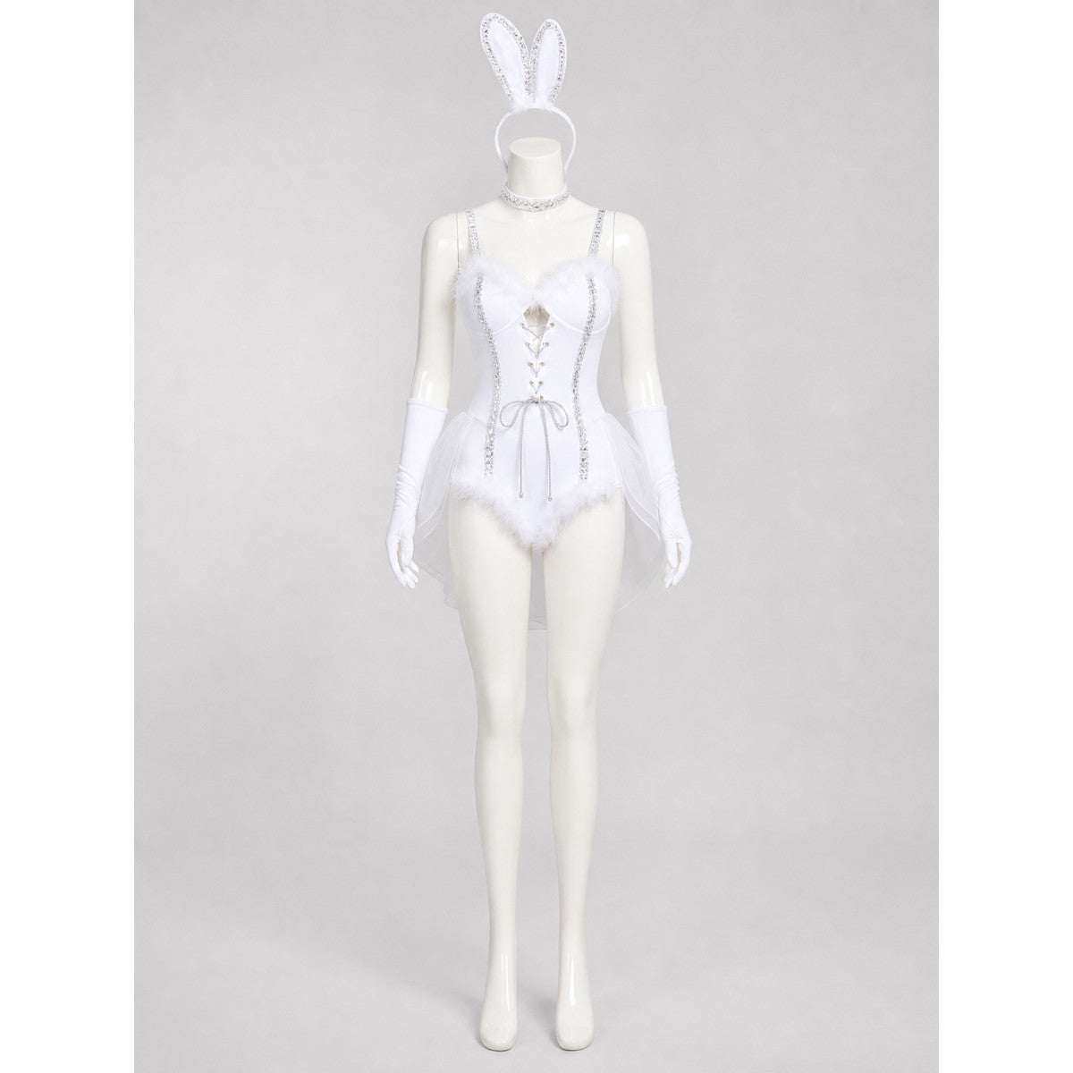 Bunny Cosplay Costume, White with Ears and Mesh