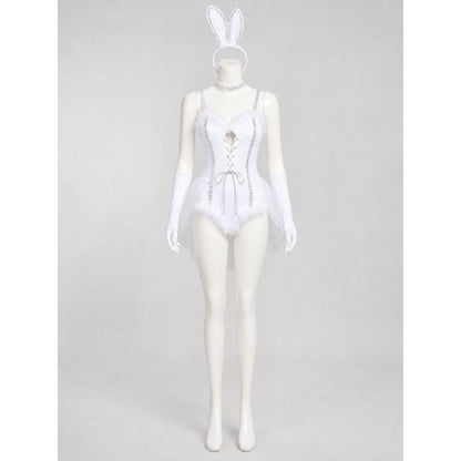 Bunny Cosplay Costume, White with Ears and Mesh