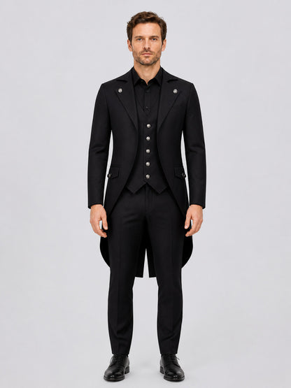 Black Tailcoat for Cosplay and Stage, Sizes S-XXXL on-model view