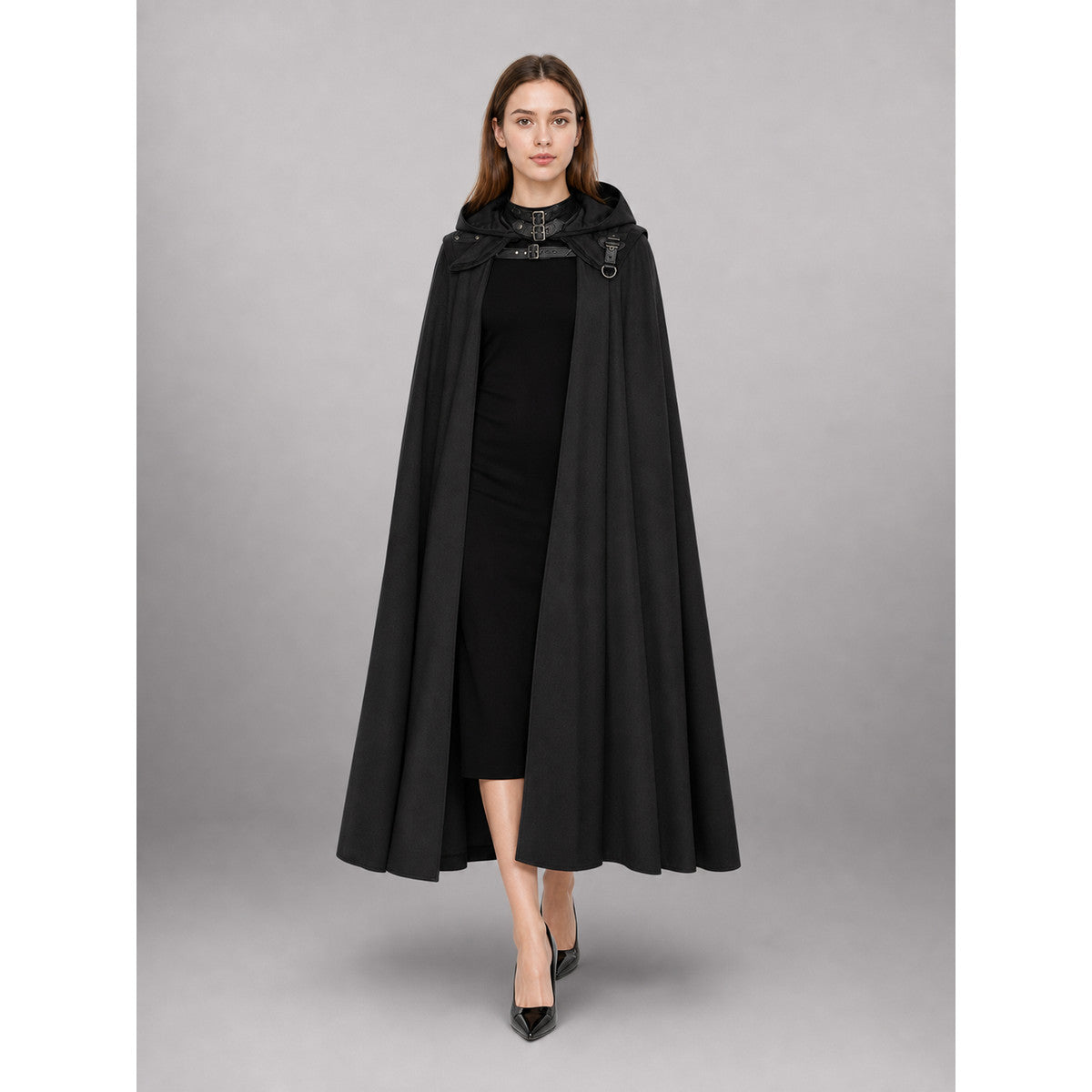 Black Gothic Carnival Cloak with Hood