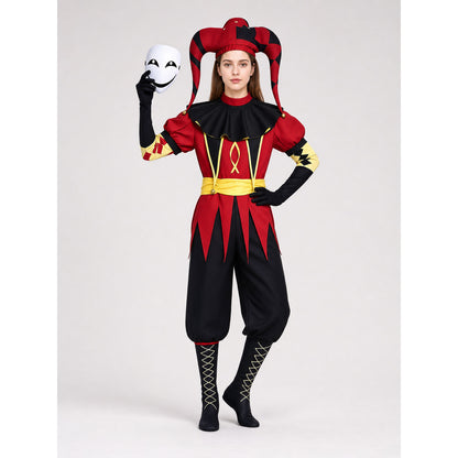 Pierrot Jester Costume for Cosplay with Mask and Accessories