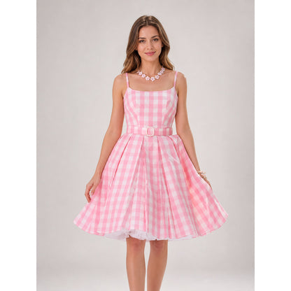 Barbie-Style Cosplay Dress, Pink Gingham on-model view