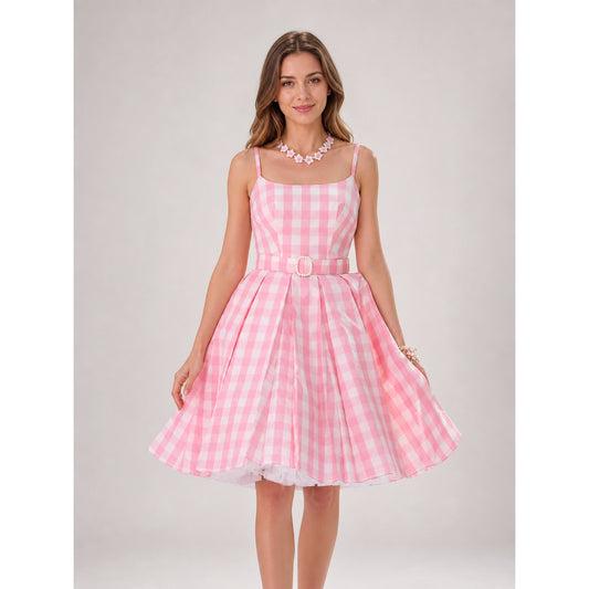 Barbie-Style Cosplay Dress, Pink Gingham