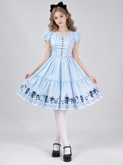 Light blue Lolita-style dress with black bow