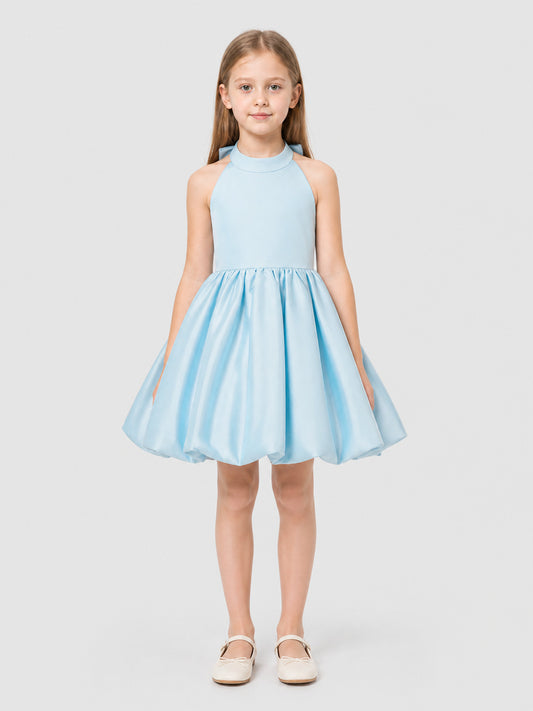 Full Festive Dress with Lace Back and Bow on-model view