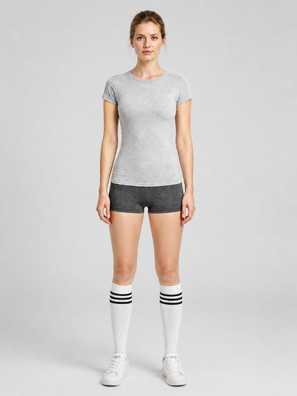 White Knee-High Sports Socks with Black Stripes on-model view