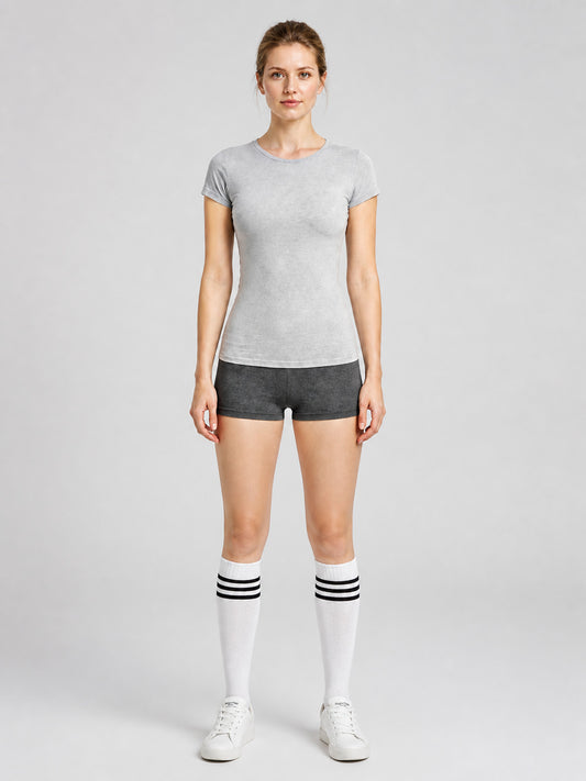 White Knee-High Sports Socks with Black Stripes on-model view