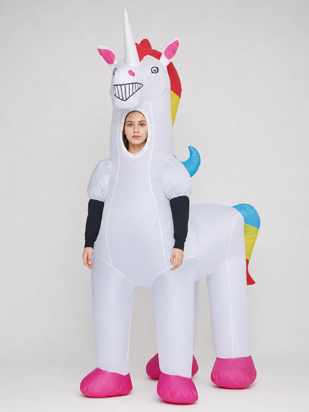 Rainbow Inflatable Unicorn Costume for Parties on-model view