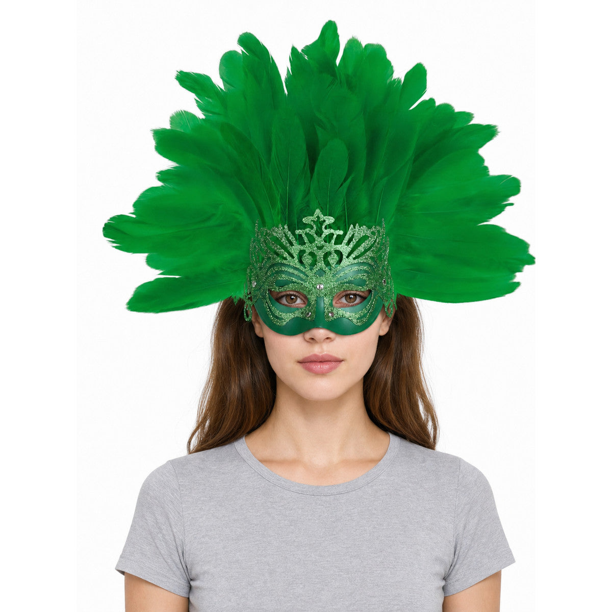 Feathered Headpiece with Mask for Masquerade