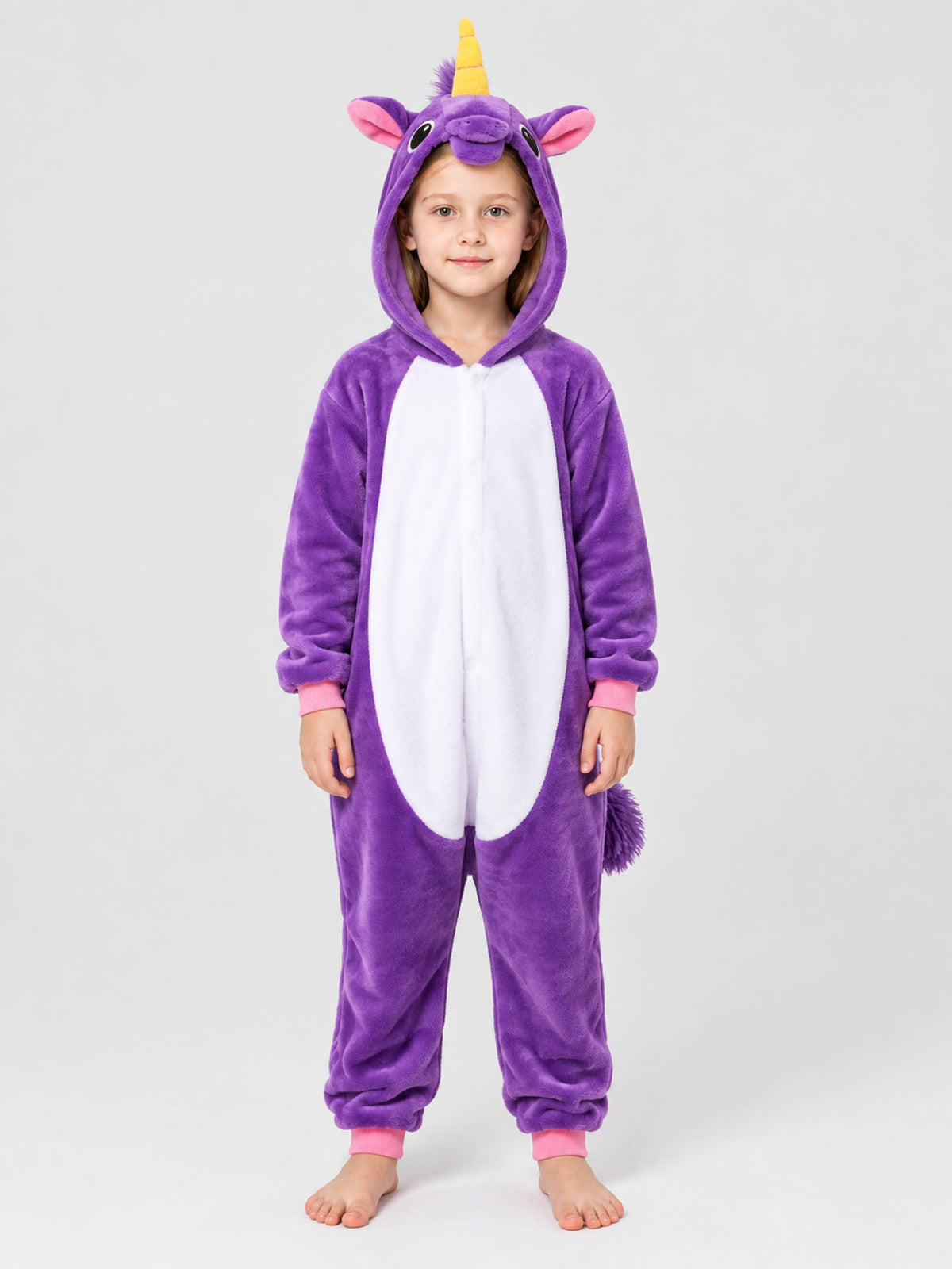 Purple Hooded Pajama Jumpsuit with Horn and Ears