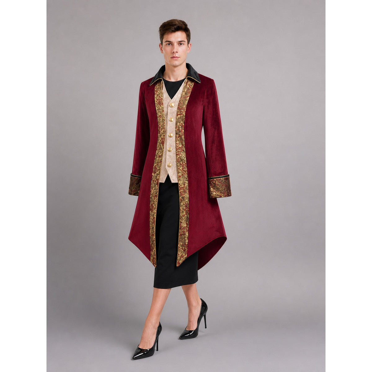 Burgundy Victorian-Style Costume Cloak front view