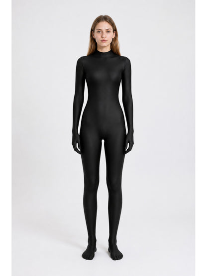 Black Skin-Tight Hooded Jumpsuit for Cosplay