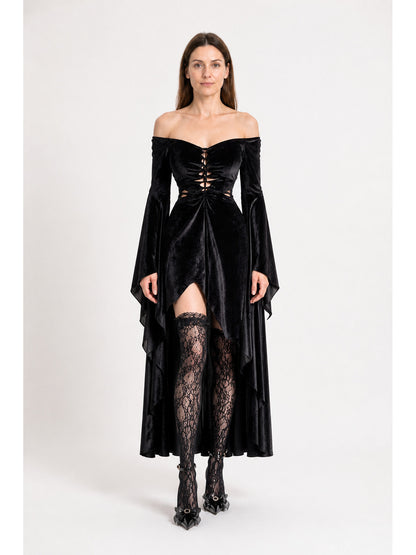 Black Gothic Off-the-Shoulder Asymmetrical Dress main product view