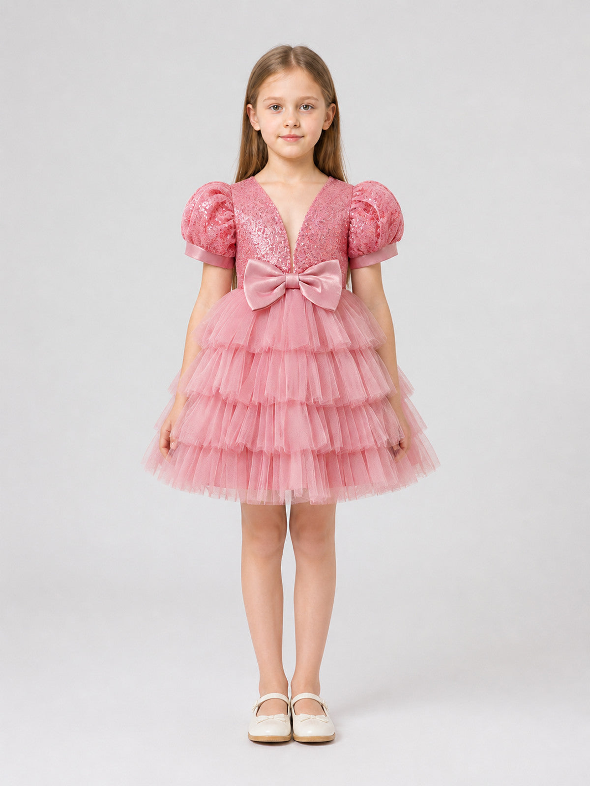 Girls' Sequin Tutu Dress with Bow on-model view