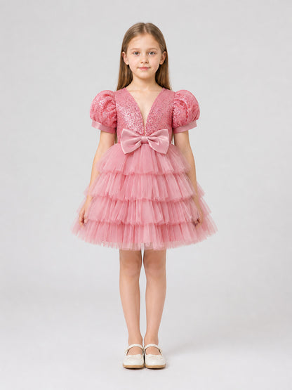 Girls' Sequin Tutu Dress with Bow on-model view