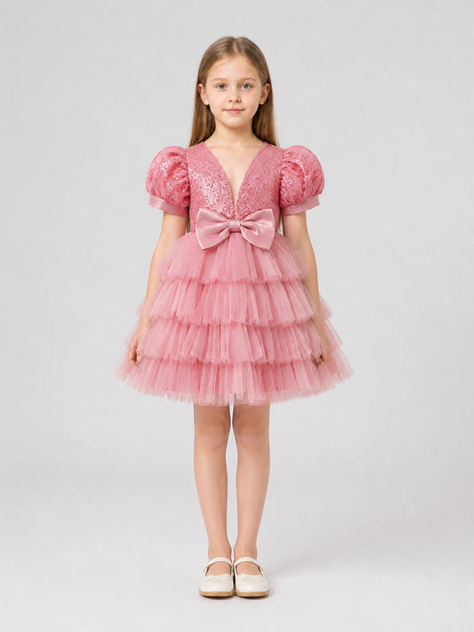 Girls' Sequin Tutu Dress with Bow on-model view
