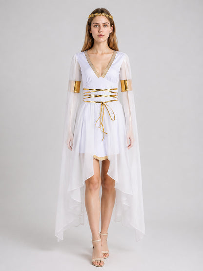 Carnival Dress with an Asymmetrical Hem and V-Shaped Neckline on-model view