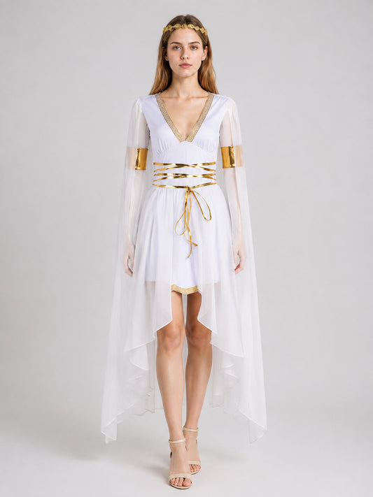 Carnival Dress with an Asymmetrical Hem and V-Shaped Neckline on-model view