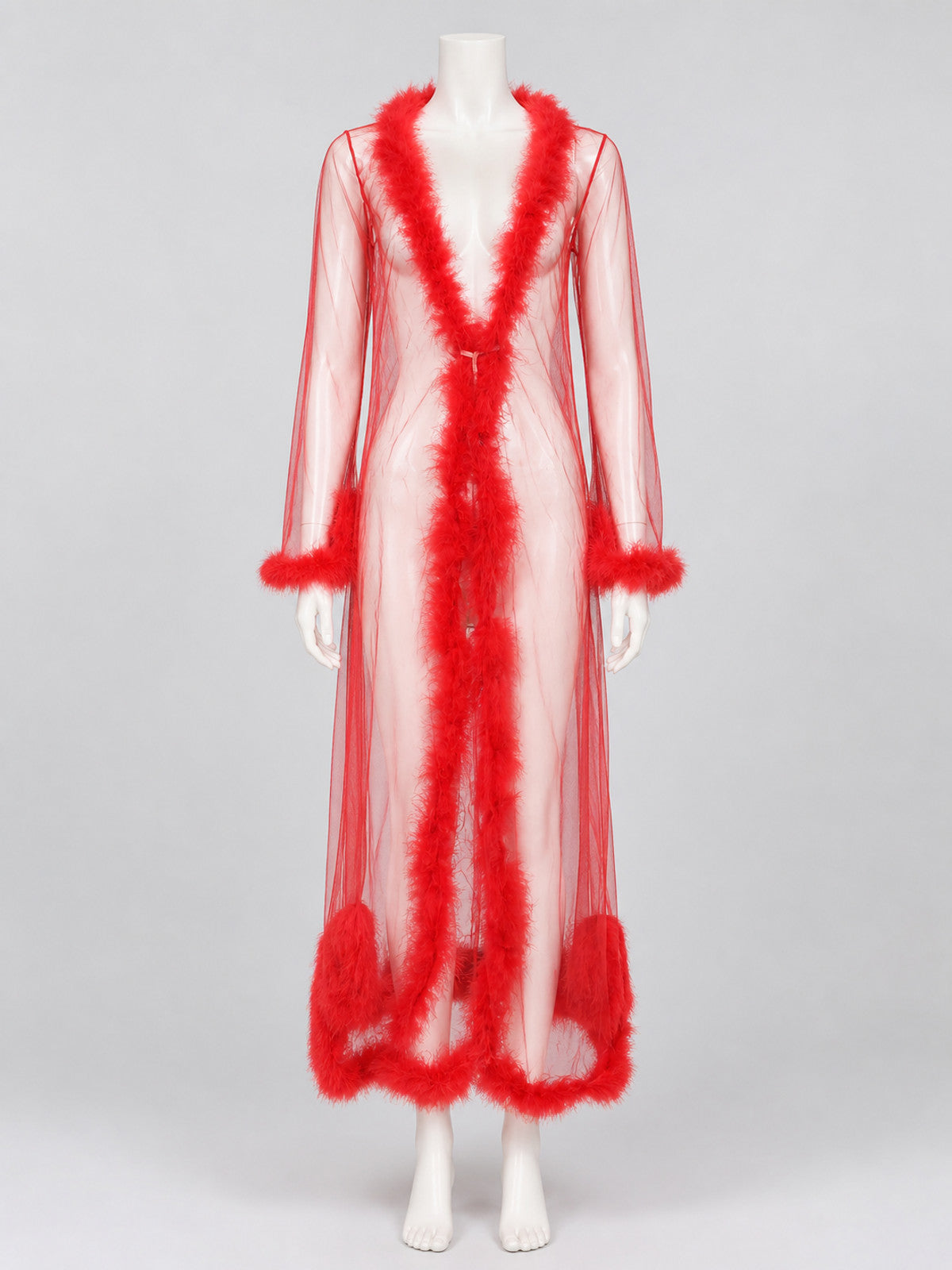 Long Robe with Red Pile Trim on-model view