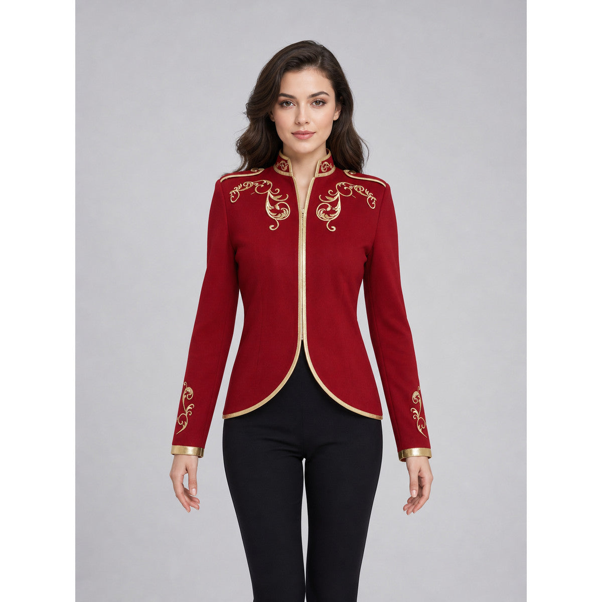 Embroidered Cosplay Jacket, Red with Gold front view