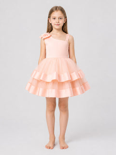 Girls' Pink Tutu Dress with One-Shoulder Bow