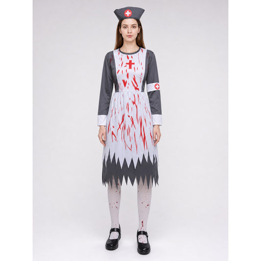 Halloween Costume: Medical Uniform with Blood Print on-model view