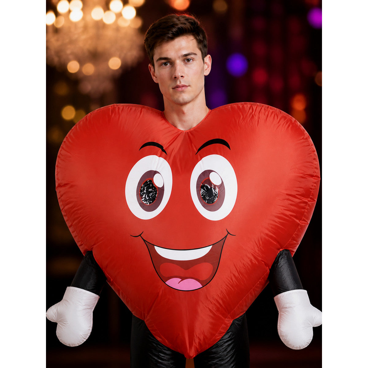 Unisex Heart Shape Inflatable Costume, Cartoon Halloween Party Outfit on-model view