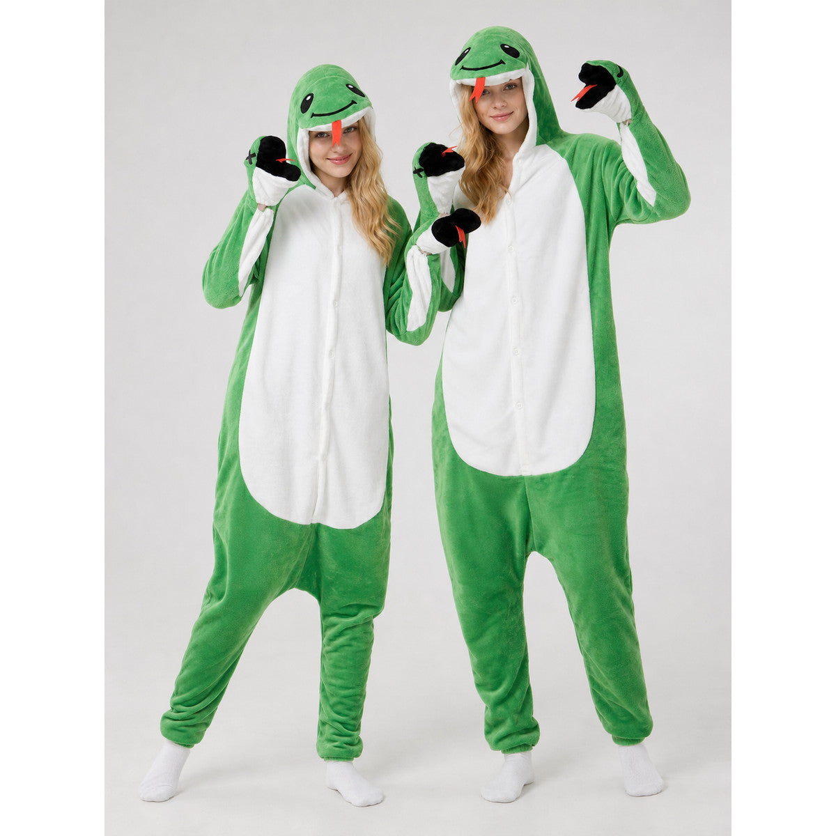 Snake Kigurumi, hooded onesie with a face on-model view