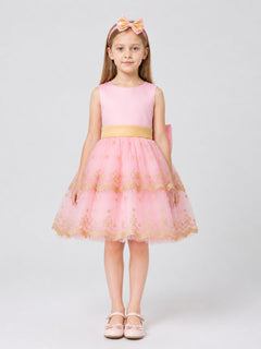 Girls' Princess Party Dress with Bow and Embroidery