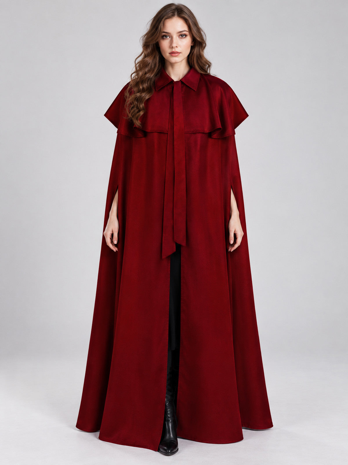 Burgundy Cape Cloak with Collar and Short Capelet